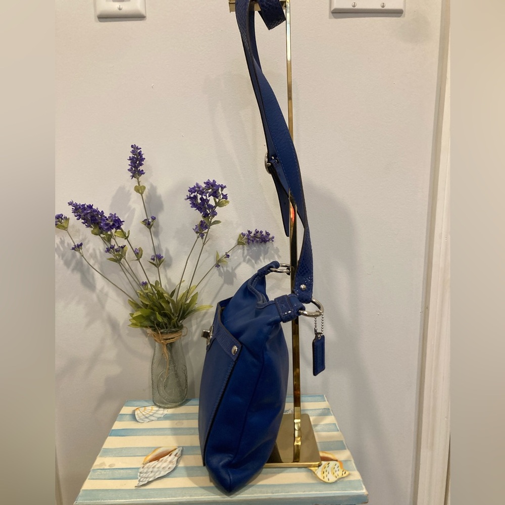 Coach Penelope Royal Blue Leather and Snake Embossed Crossbody Bag - Picture 5 of 15